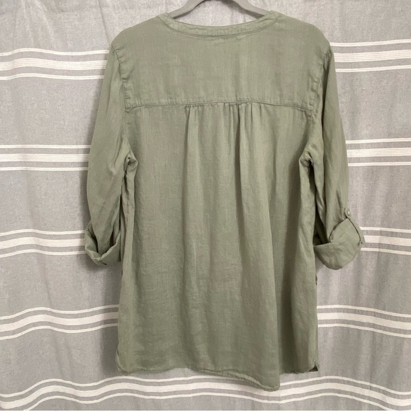 SIGRID OLSEN / Green Linen Long Sleeve Button Front Shirt Size L - Picture 2 of 12